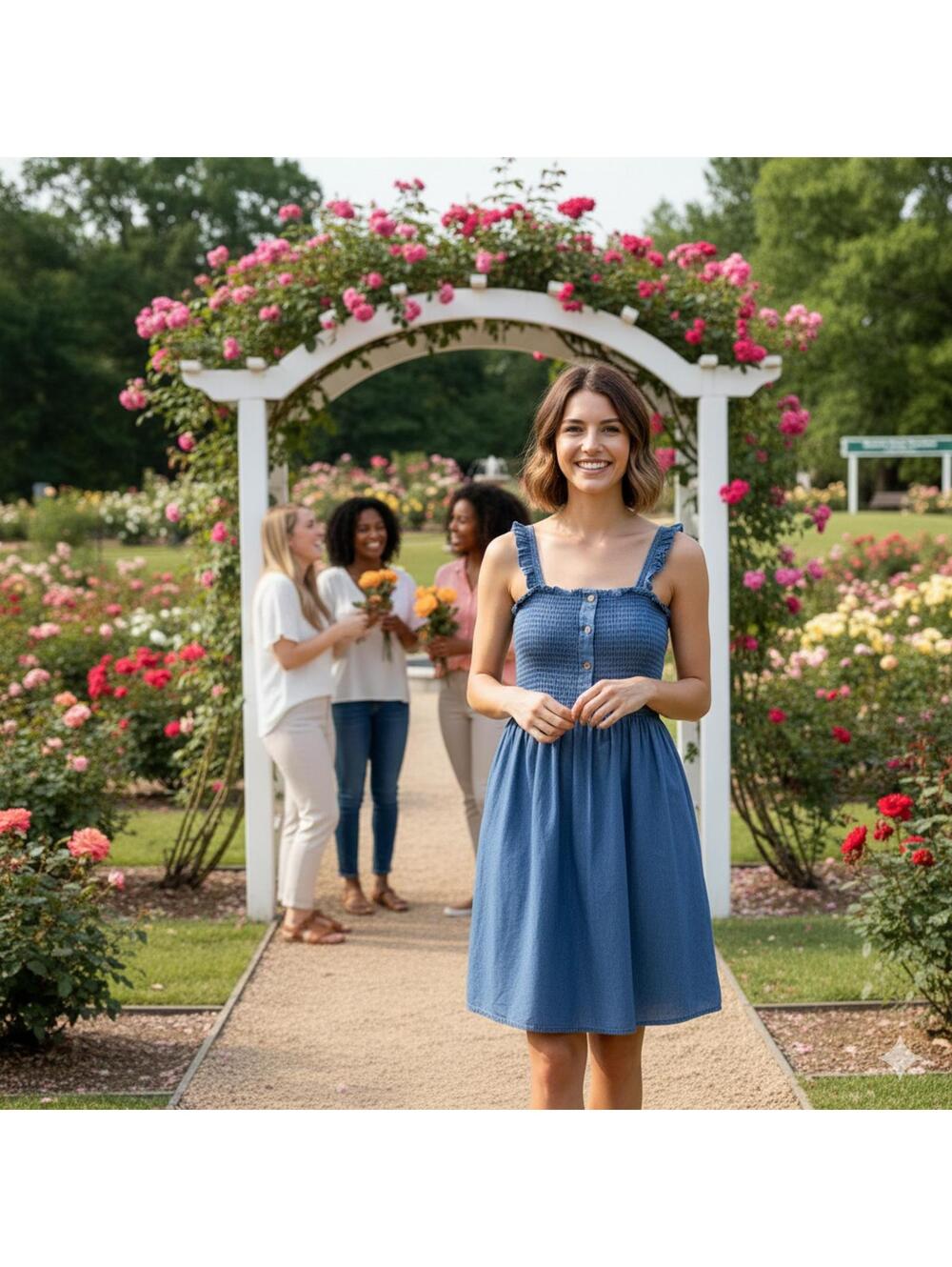 Madison Grey - Chambray Sundress Smocked Ruffle Strap Blue - M